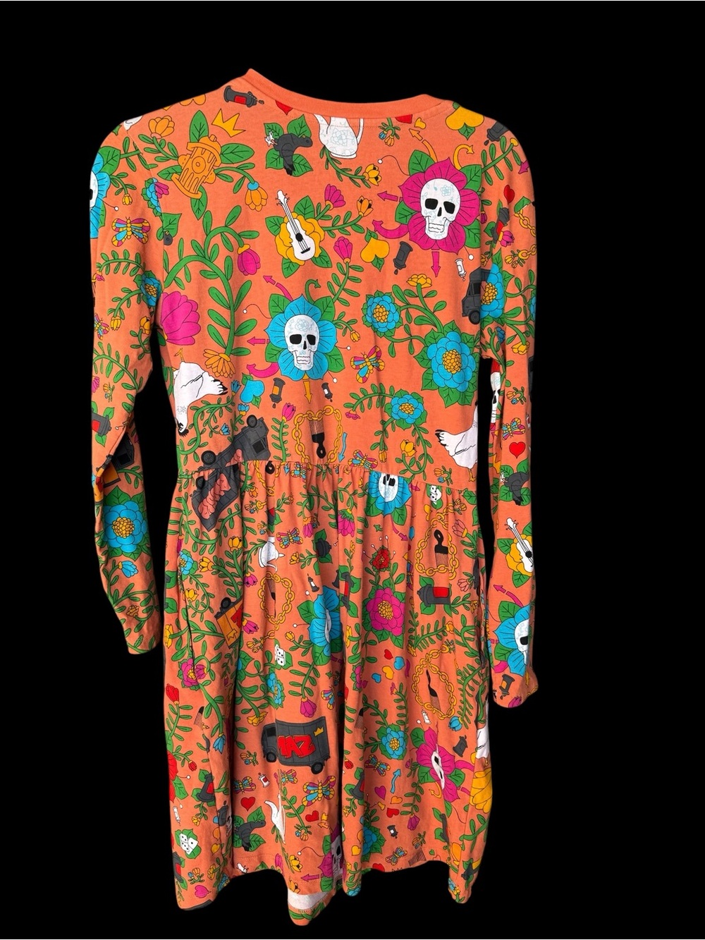 Roberto Lugo Orange Floral & Skull Long-Sleeve Dress - Picture 3 of 5